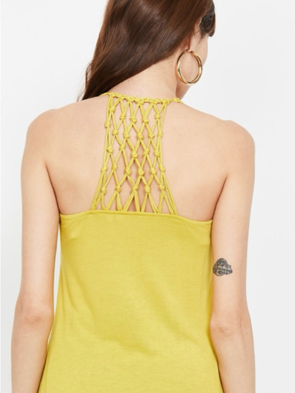 Women’s Lime Green Macramé Back Tank Top XS